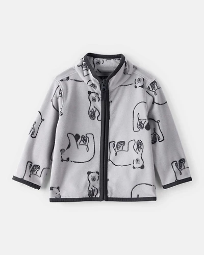 Toddler Boy Polar Bear Microfleece Zip-Up Jacket - Grey