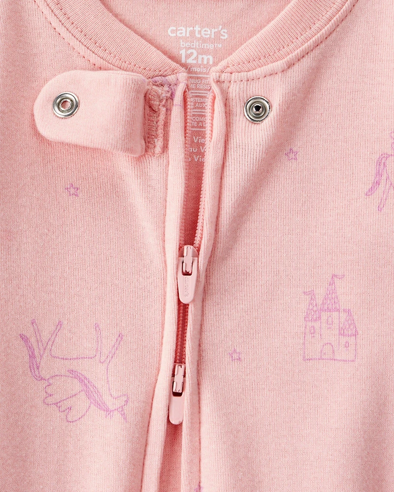 Baby Girl Fairy Star Print 100% Cotton Long-Sleeve Snug Fit 1-Piece Pajamas - Pink