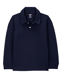 Boys Pique Long-Sleeve Polo Shirt - Navy