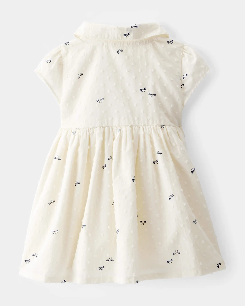 Baby Swiss Dot Bow Print Short-Sleeve Dress - Ivory