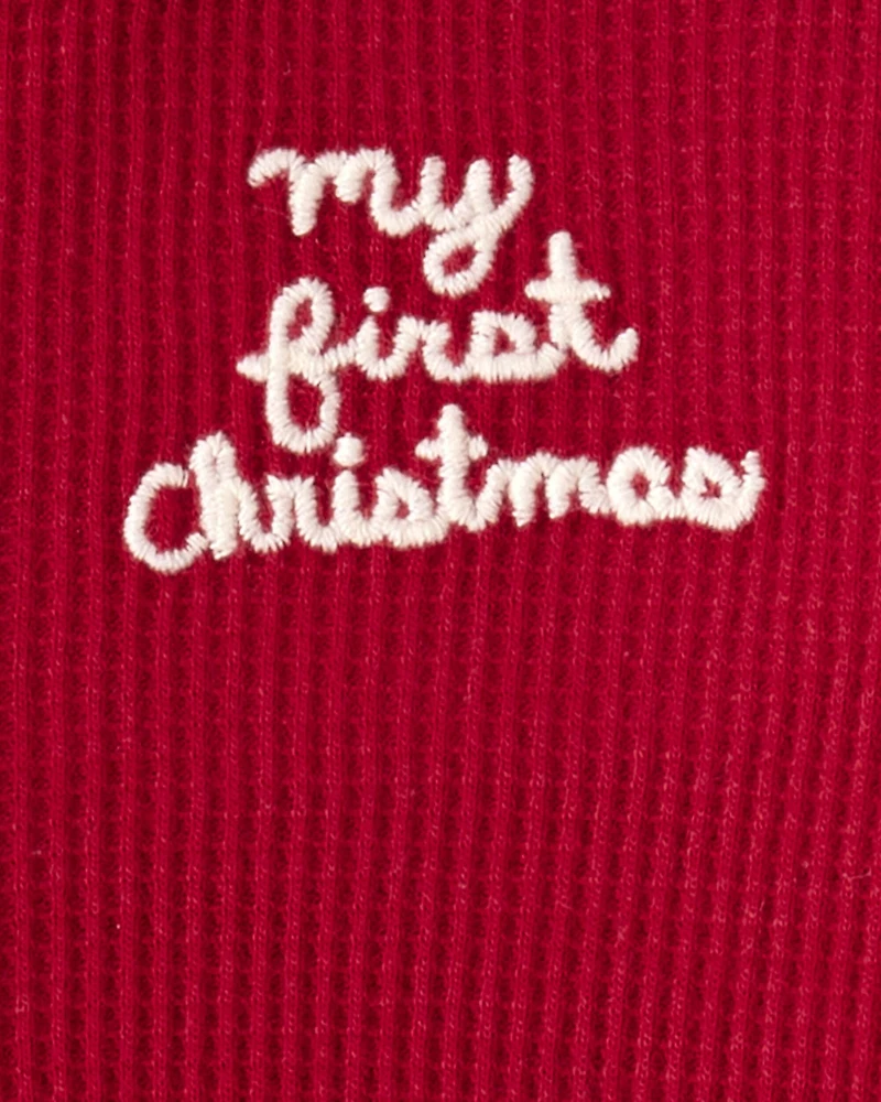 Baby My First Christmas Holiday Red Cotton Sleep & Play Pajamas - Red
