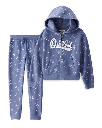Girls 2-Piece DayDream Fleece Floral Hoodie & Drawstring Pants Set - Navy