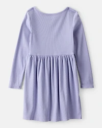 Girls Long Sleeve Cotton Dress - Purple