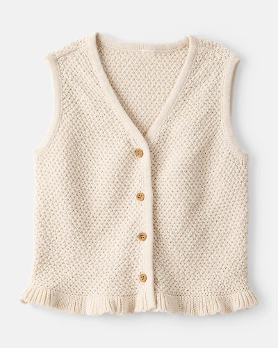 Toddler Girl Button-Up Sleeveless Vest - Cream