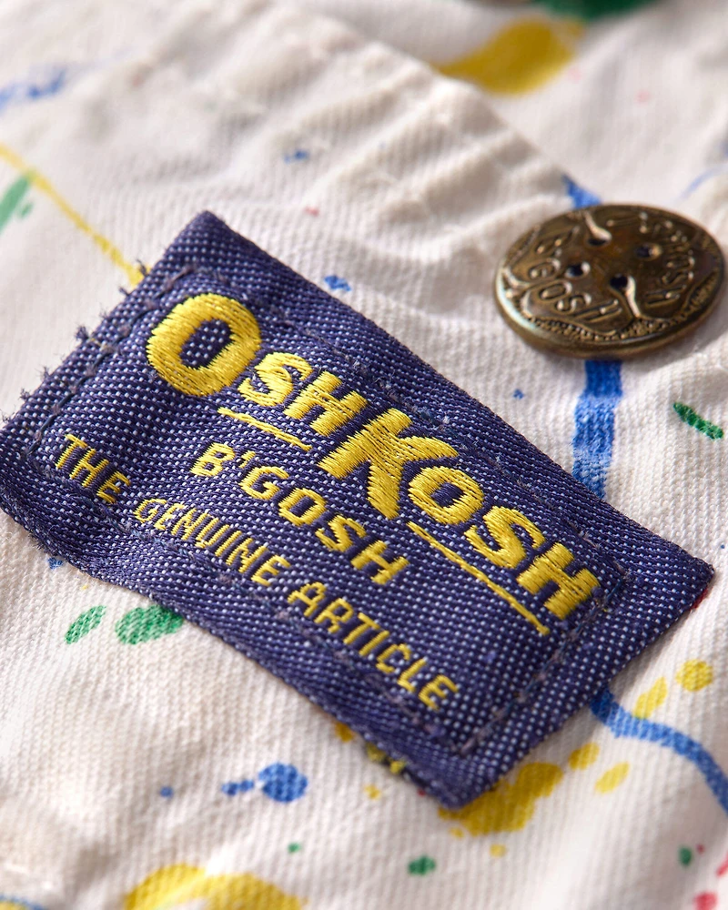 Toddler 2T Vintage Scatter Paint Print Denim Overalls from the OshKosh Archive Release, circa 1990s