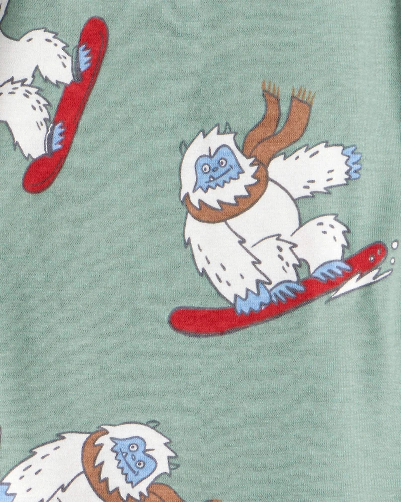 Baby Boy Yeti Print 100% Cotton Long-Sleeve Snug Fit 4-Piece Pajamas - Green/Grey