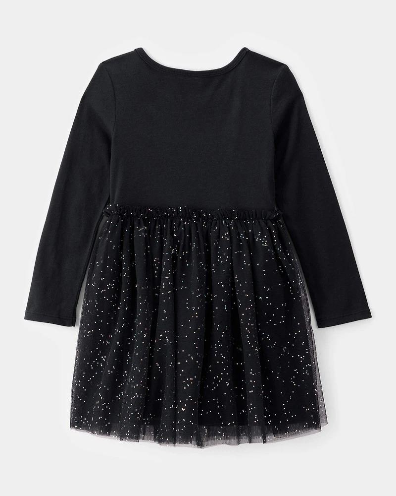Toddler Halloween Skeleton Glitter Tulle Dress - Black
