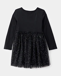 Toddler Halloween Skeleton Glitter Tulle Dress - Black