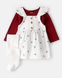 Baby Girl 3-Piece Holly Print Long-Sleeve Dress Set - White