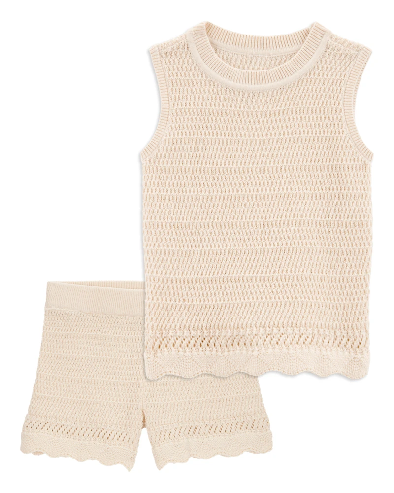 Baby 2-Piece Crotchet Knit Tank & Shorts Set - Ivory
