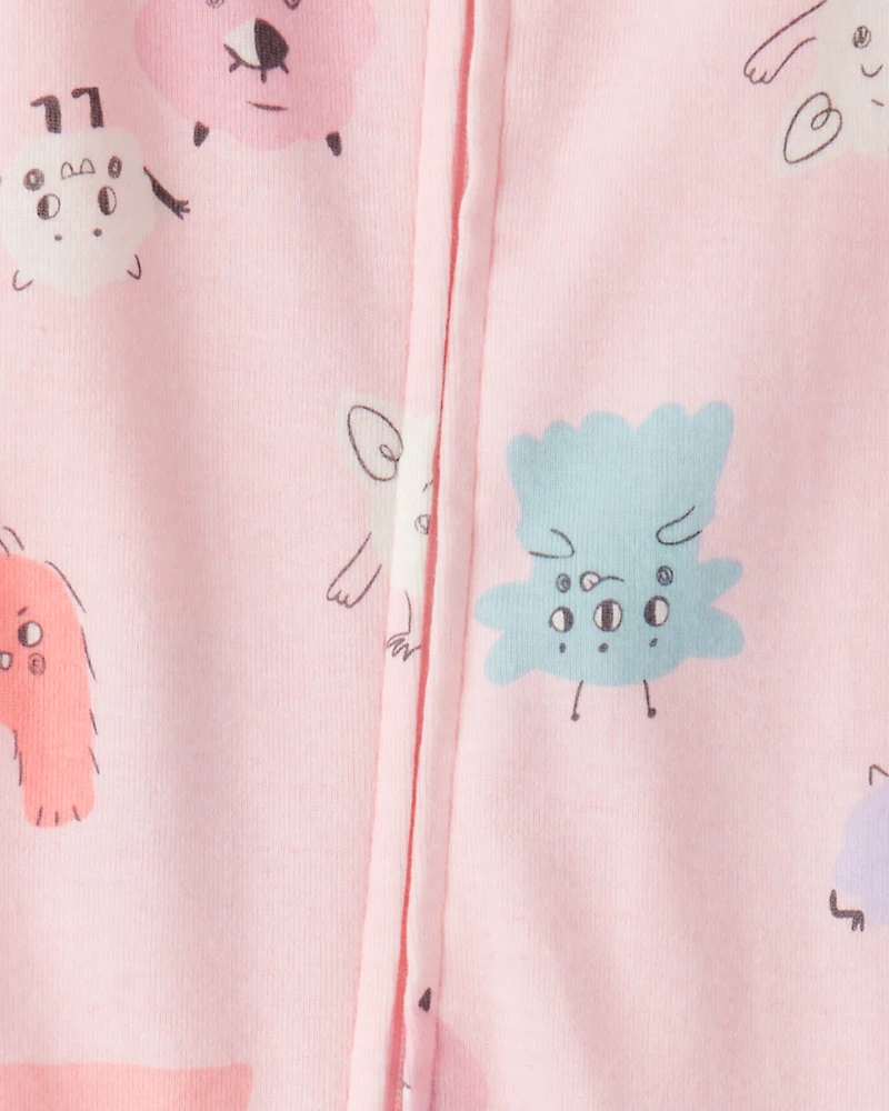 Baby Girl Monster 100% Cotton Snug Fit 2-Way Zip Footie 1-Piece Pajamas - Pink