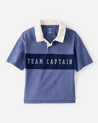 Boys Team Captain Cotton Short-Sleeve Uniform Polo Shirt - Blue