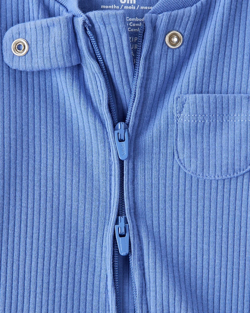 Baby Boy Rib Long-Sleeve Snug Fit Sleep & Play Pajamas - Blue
