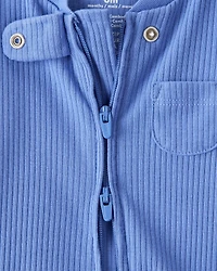 Baby Boy Rib Long-Sleeve Snug Fit Sleep & Play Pajamas - Blue