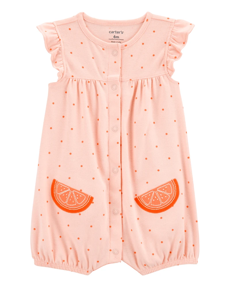 Baby Girl Cotton Short-Sleeve Romper - Orange