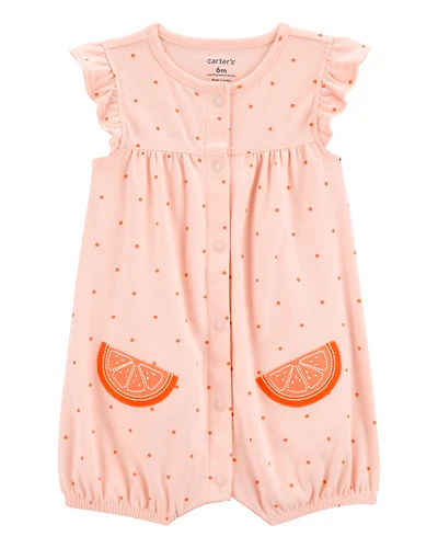 Baby Girl Cotton Short-Sleeve Romper - Orange