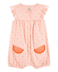 Baby Girl Cotton Short-Sleeve Romper - Orange