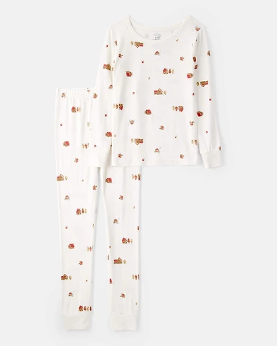 Kid Barn Print PurelySoft Long-Sleeve 2-Piece Pajamas - Ivory