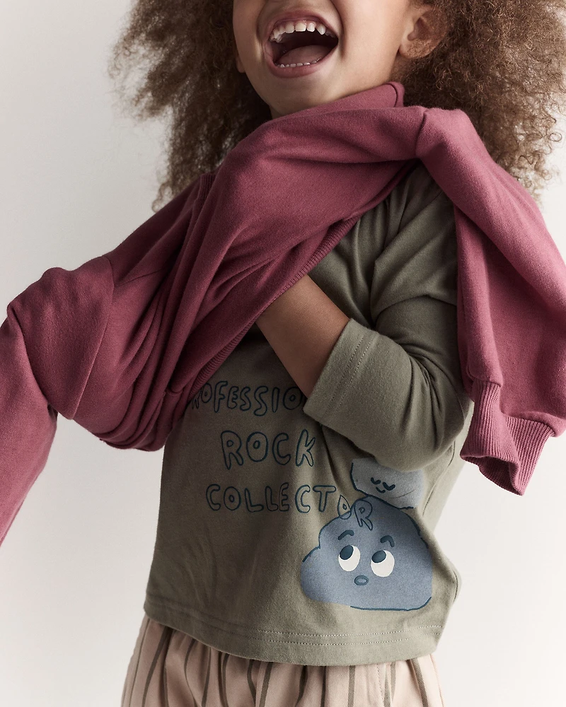 Toddler 'Rock Collector' Long-Sleeve Relaxed Graphic Tee - Olive