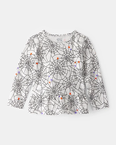 Toddler Halloween Spiderwebs Long-Sleeve Tee - White/Black