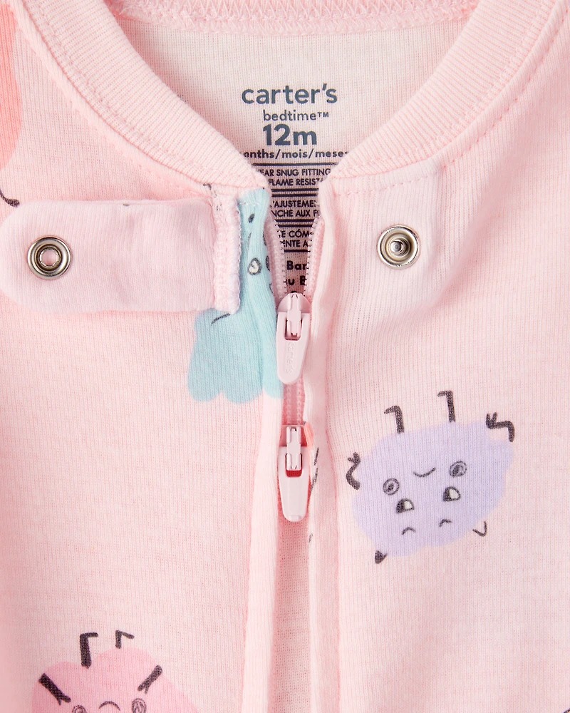 Baby Girl Monster 100% Cotton Snug Fit 2-Way Zip Footie 1-Piece Pajamas - Pink