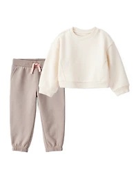 Baby Girl 2-Piece DayDream Fleece Pullover Sweatshirt & Joggers Set - White/Brown