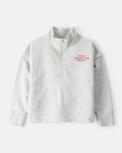 Girls Main Character Energy Quarter-Zip Pullover Sweatshirt - Grey