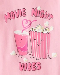 Girls Movie Print 100% Cotton Long-Sleeve 4-Piece Pajamas - Black/Pink