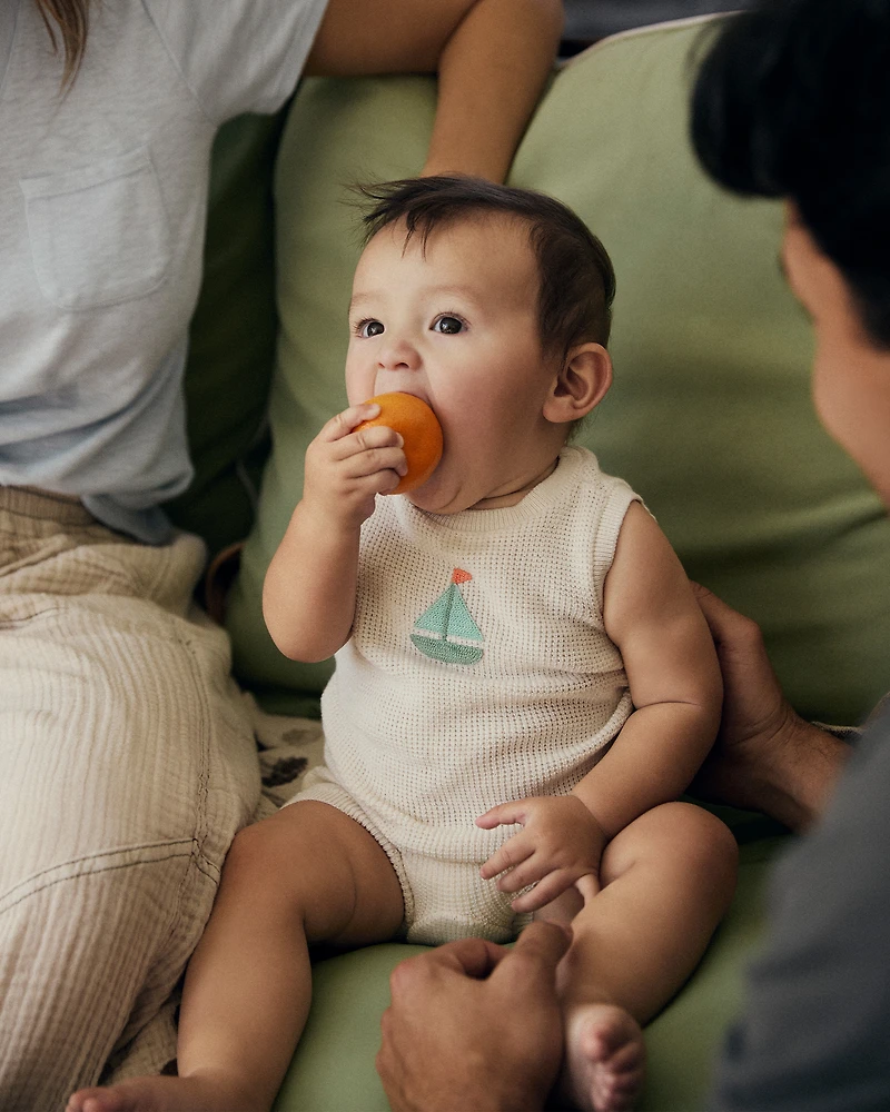 Baby 2-Piece Sailboat Crochet Top & Short Set - Cream