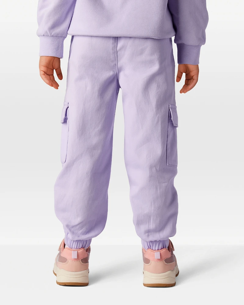 Toddler Girl Cotton Cargo Joggers - Purple
