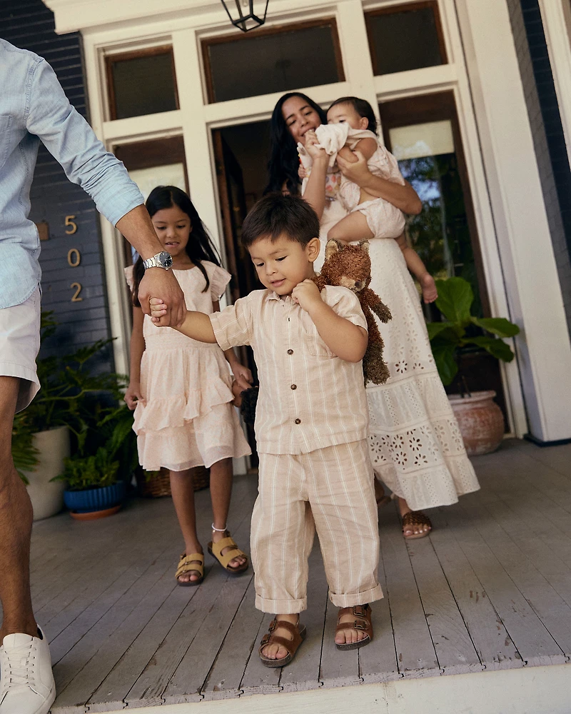 Toddler Striped Linen Pants - Brown