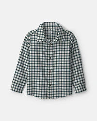 Boys Plaid Long-Sleeve Button-Down Shirt - Green/White