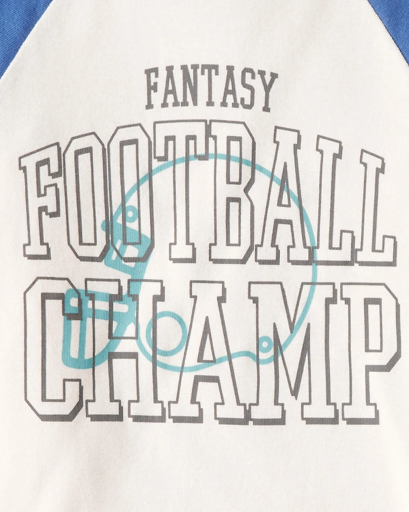 Boys Football Print 100% Cotton Long-Sleeve 4-Piece Pyjamas - White/Blue