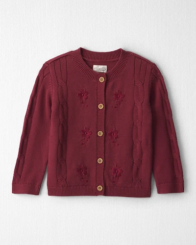 Toddler Girl Organic Cotton Sweater Knit Embroidered Cardigan