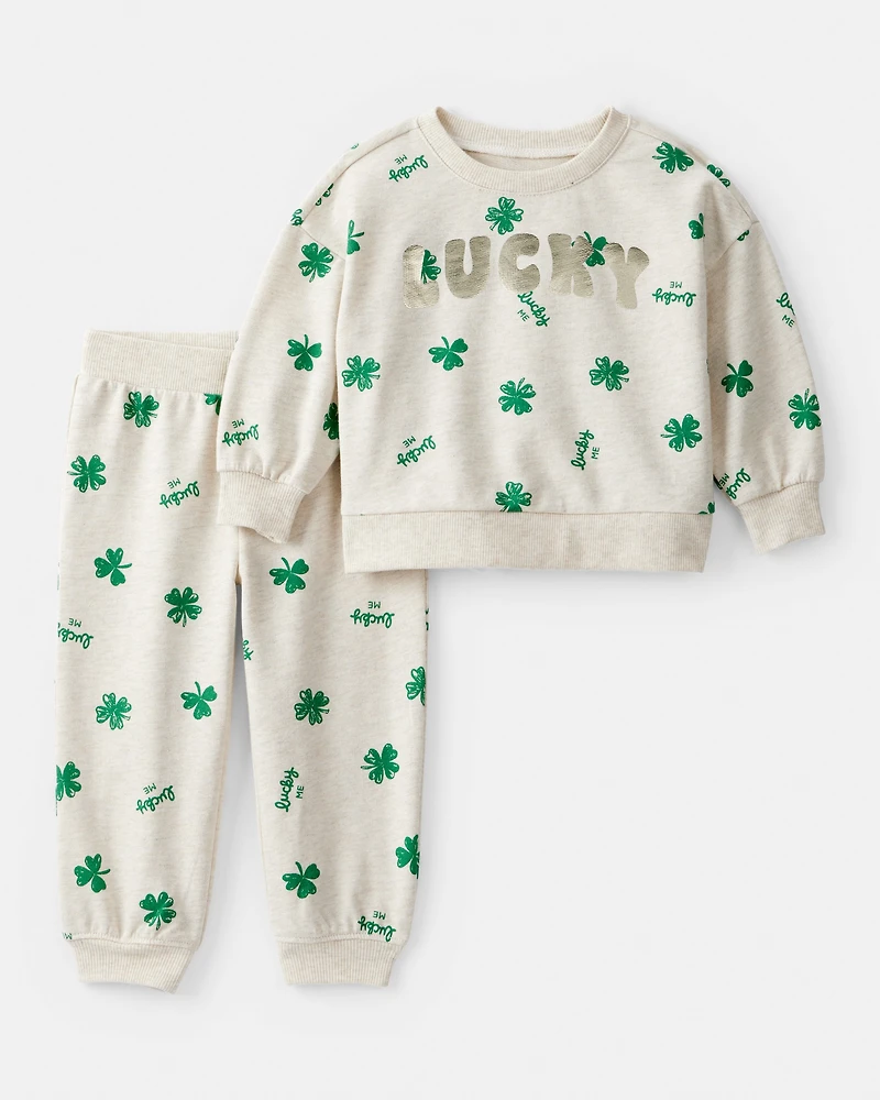 Baby Girl St. Patrick's Day French Terry Sweatshirt & Pant Set - Cream