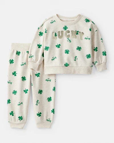 Baby Girl St. Patrick's Day French Terry Sweatshirt & Pant Set - Cream