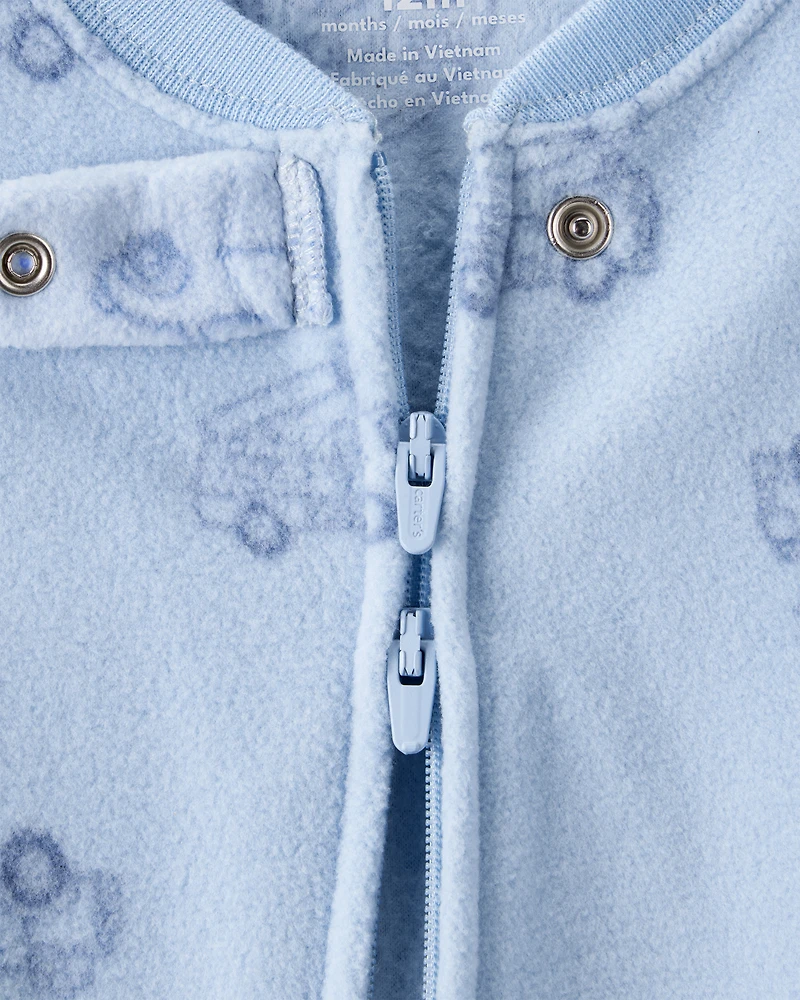 Baby Boy Firetruck Print Loose Fit 2-Way Zip 1-Piece Pyjamas - Blue