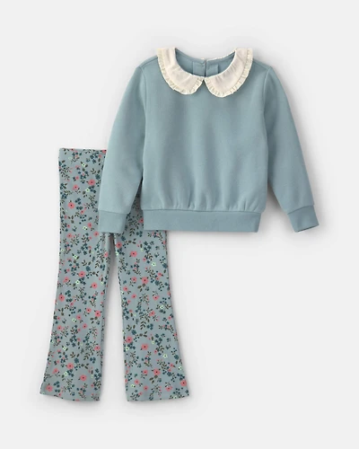 Baby Girl 2-Piece Floral Fleece Long-Sleeve Top & Pant Set - Blue