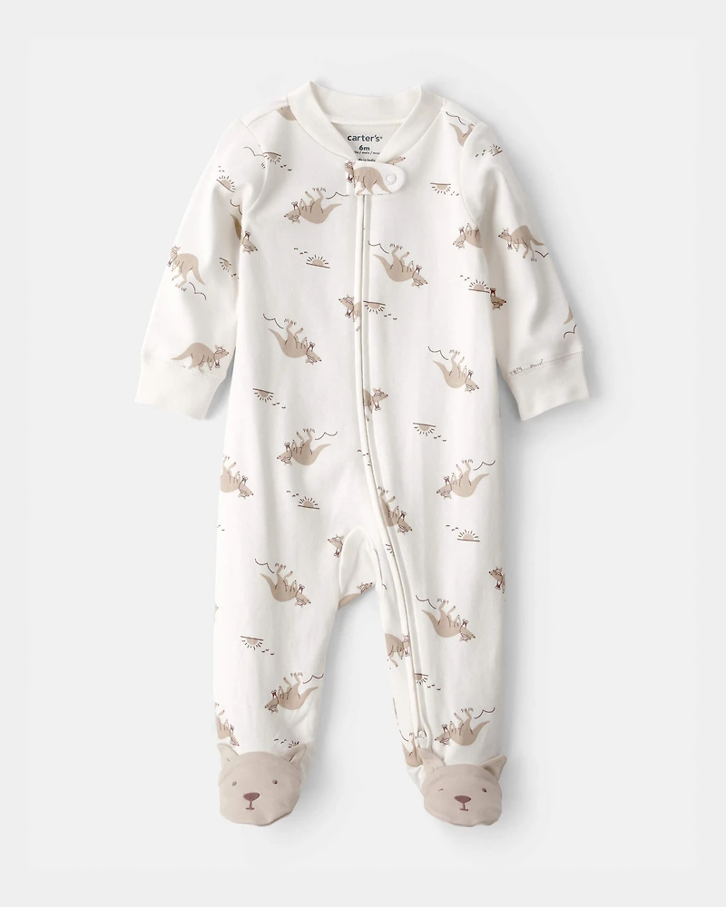 Baby Kangaroo 2-Way Zip 100% Cotton Sleeper - Cream