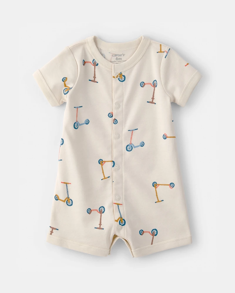 Baby Boy Scooter Short-Sleeve Romper - Cream