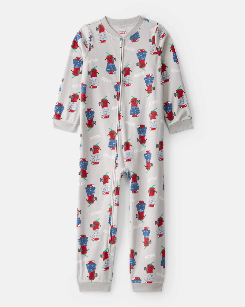 Boys Chili Pepper Print Fleece Long-Sleeve Loose Fit 1-Piece Pyjamas - Grey