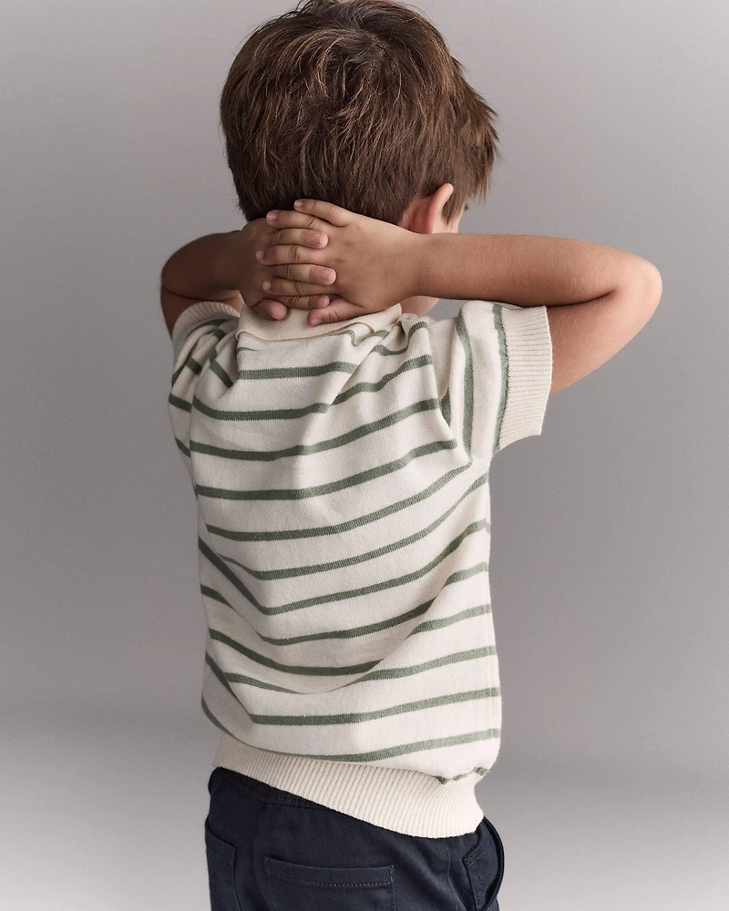Toddler Boy Zip-Up Polo Stripes - Cream