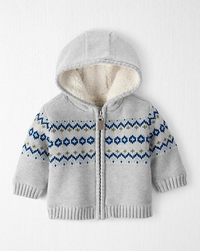 Baby Boy Organic Cotton Fair Isle Sweater Knit Jacket