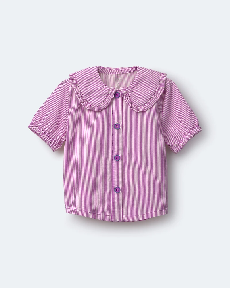 Toddler Girl Peter Pan Collar Top Stripes - Purple