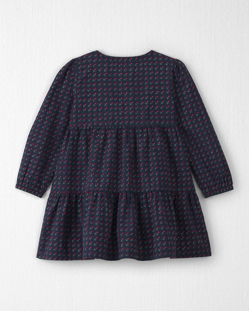 Toddler Girl Organic Cotton Dobby Dress Navy Floral