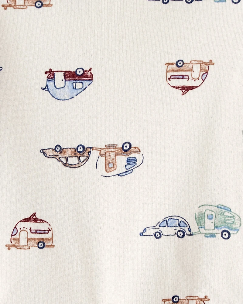 Baby Boy 2-Piece Car Overall Set - Cream