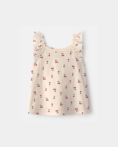 Toddler Girl Cherry Ruffle-Sleeve Tank Top - Cream