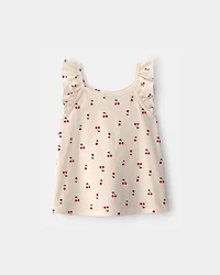 Toddler Girl Cherry Ruffle-Sleeve Tank Top - Cream