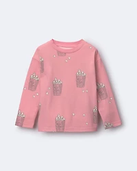 Toddler Girl Long-Sleeve Relaxed Graphic Tee Popcorn Print - Light Pink