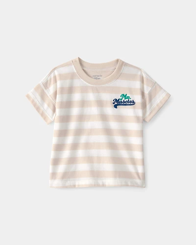Baby Boy 'Mr. Muscles' Striped Top - Tan
